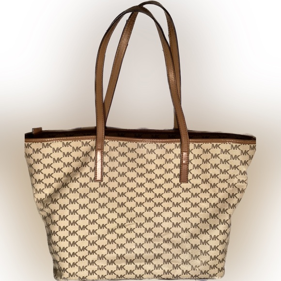 MICHAEL KORS EMRY JET SET SIGNATURE TOTE LEATHER TRIM LARGE ZIP TOTE - Picture 2 of 16